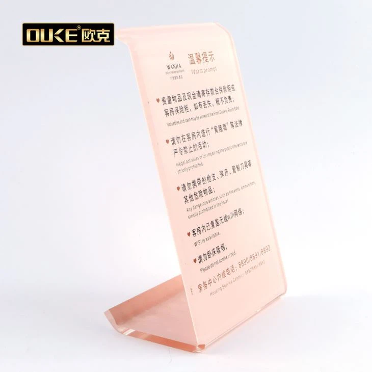 Hotel Supplier L Shape Acrylic Display